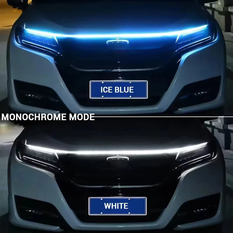 Dynamic Led Car Hood Light Strip With Turn Signal Indicator Flexbile Engine Hood Guide Decorative DRL Daytime Running Lights 12V