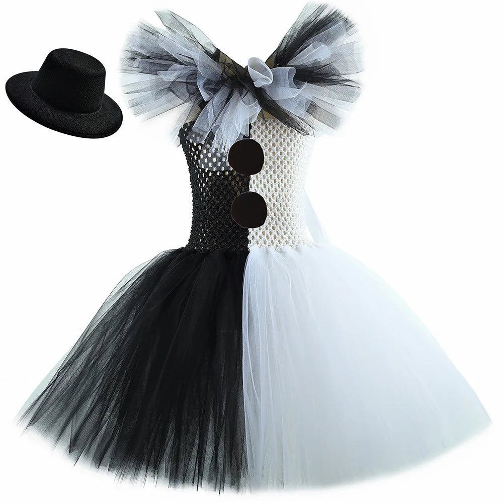 2025 Halloween Festive Party Girls Cosplay Black and White Witch Sleeveless Clown Lace Vampire Clothing Plus Accessories Set