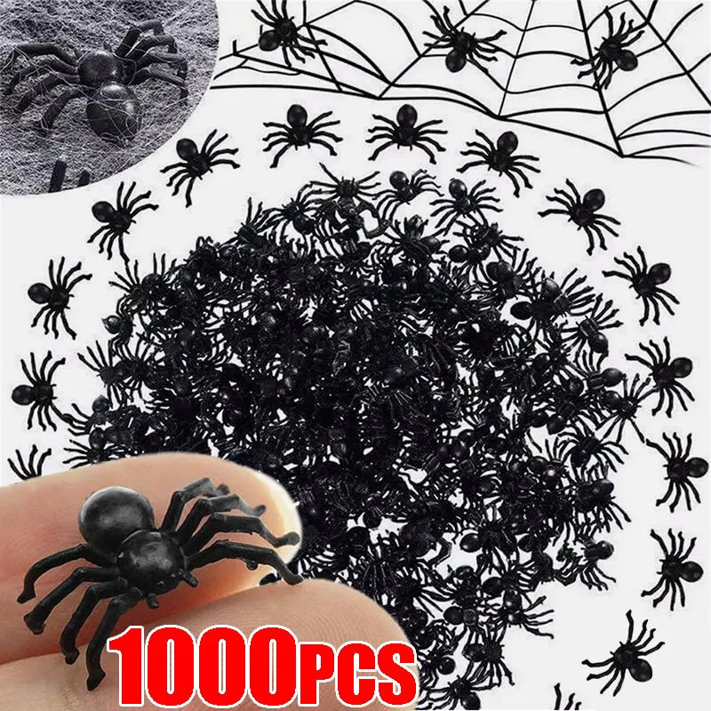1000/50x Halloween Spider Decoration Small Black Plastic Fake Spiders Haunted House DIY Party Prop Simulation Insects Tricky Toy