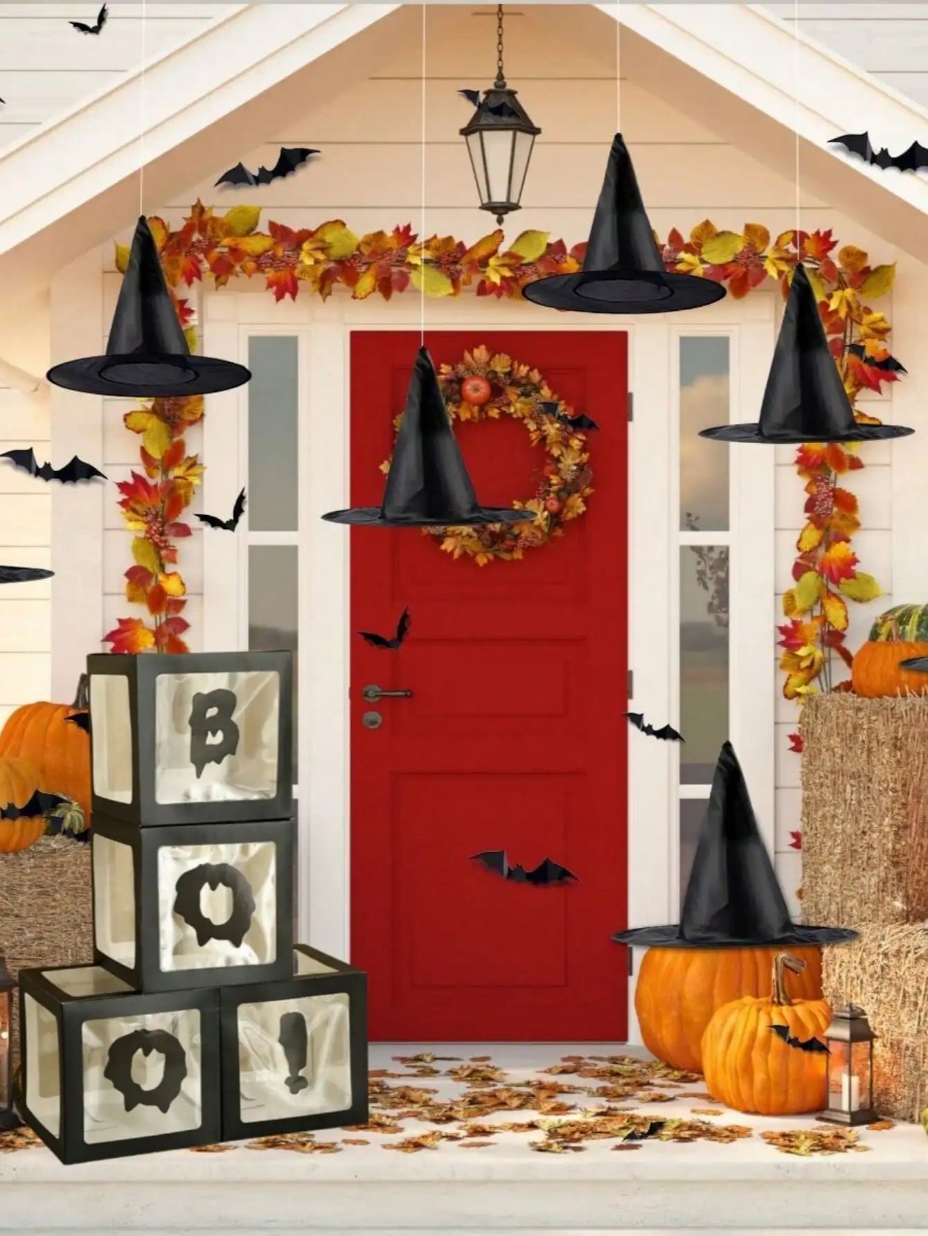 4Pcs Halloween Balloon Boxes with 4 black “BOO!” letter，Balloon Arch Decor for Halloween Party Decorations Shower Decoration