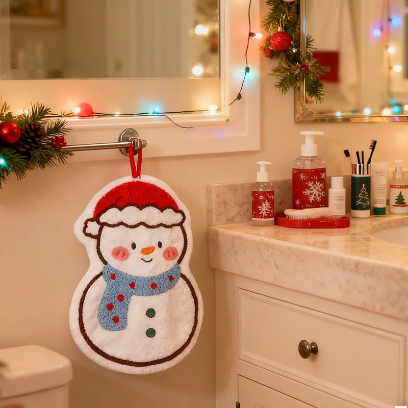 Christmas Hand Towel Cartoon Gingerbread Man Snowman Coral Fleece Towel Christmas Home Kitchen Bathroom Decoration Xmas Gifts