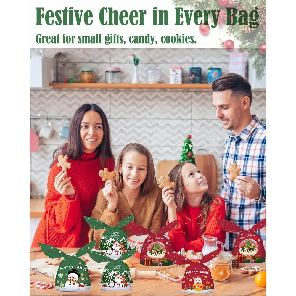 50PCS Santa Claus Snowman Candy Bags Christmas Plastic Gift Bag Merry Christmas Decorations Noel Gifts New Year