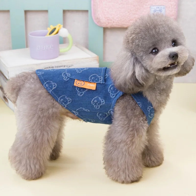 Small Dogs Clothes Designer Luxury Puppy Summer Clothes Girls Cat Dresses,Love Jeans Harness Vest Denim Dress One Piece S-XXL