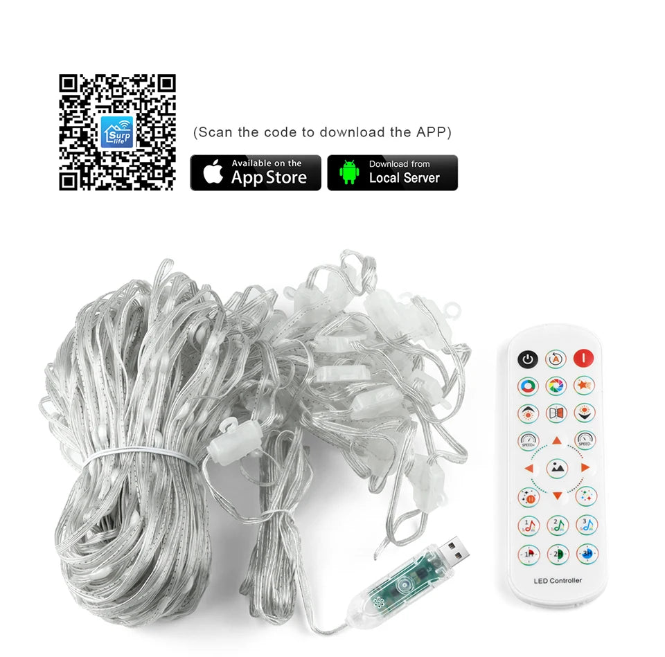 APP Control Smart LED Curtain Lights Sting USB 5V Fairy Light DIY Text Pattern Display for Room Outdoor Garden Christmas Decor