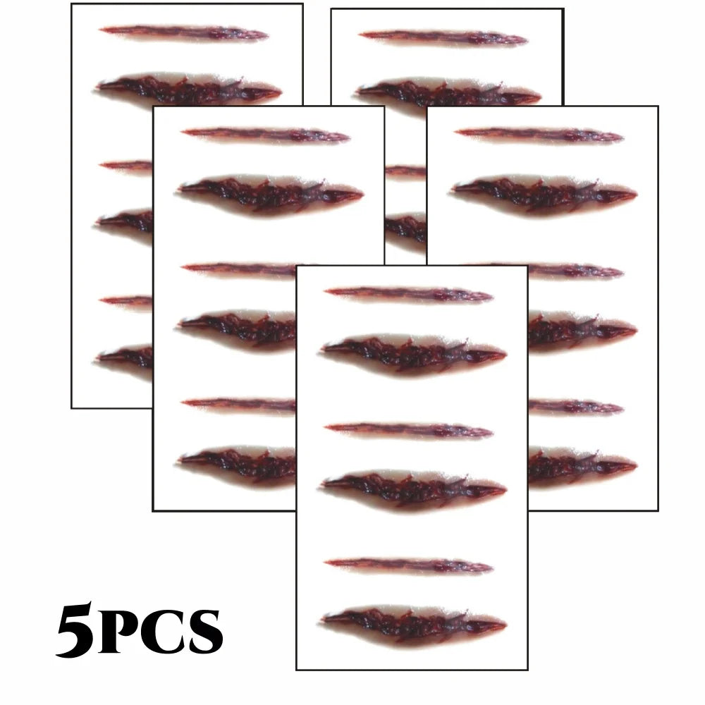 10pcs 3D Fake Scar Tattoos Sticker Body Face Realistic Scab Temporary Tattoos Halloween Horror Wound Bloody DIY Makeup Stickers