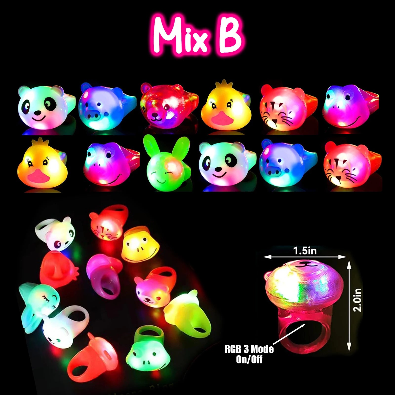 30-150PCS 3D Light Up Rings Bulk Halloween Treats Toys Party Favors for Kids Non Candy Treats Glow In The Dark Party Gifts for K