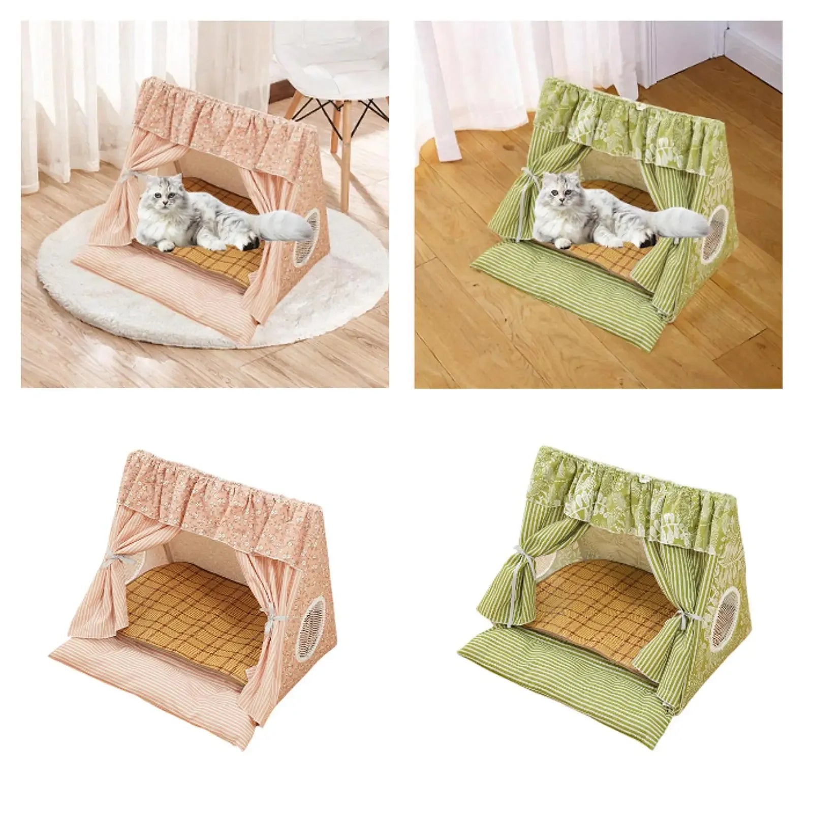 Cute Cat Tent House Removable Clean Dog Tent Bed Breathable Cool Cats Summer Cave Large Space Puppy Kitten House Pet Accessories