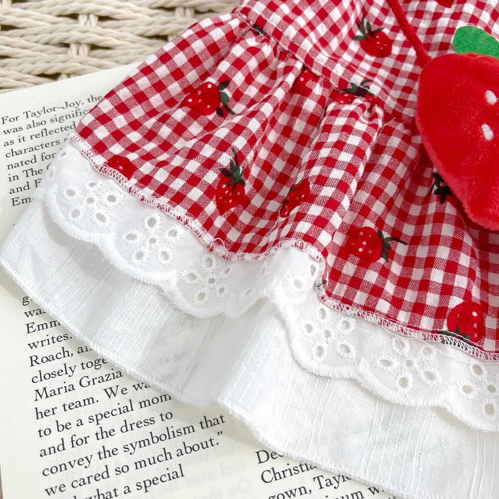 Strawberry Dress For Dogs Summer Spring Cute Plaid Female Girl Puppy Pet Cat Apparel Clothes Yorkie Chihuahua Small Medium Pugs