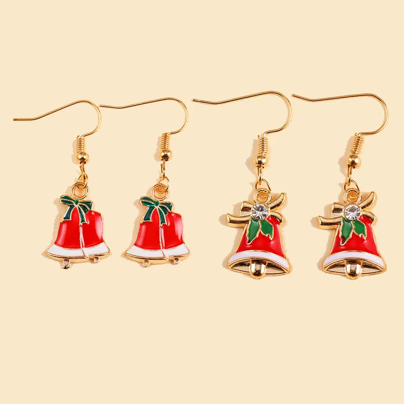 2Pairs Cute Christmas Set Earring Alloy Enamel Bell Snowflake Snowhouse Design Earrings - Perfect Holiday Jewelry Gift