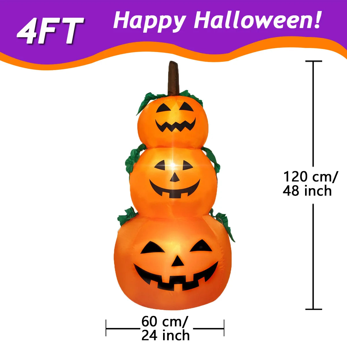 1pc Halloween Inflatables Outdoor Decorations Inflatable Yard Decoration with Build-in LEDs Blow Up Pumpkin for Halloween Party