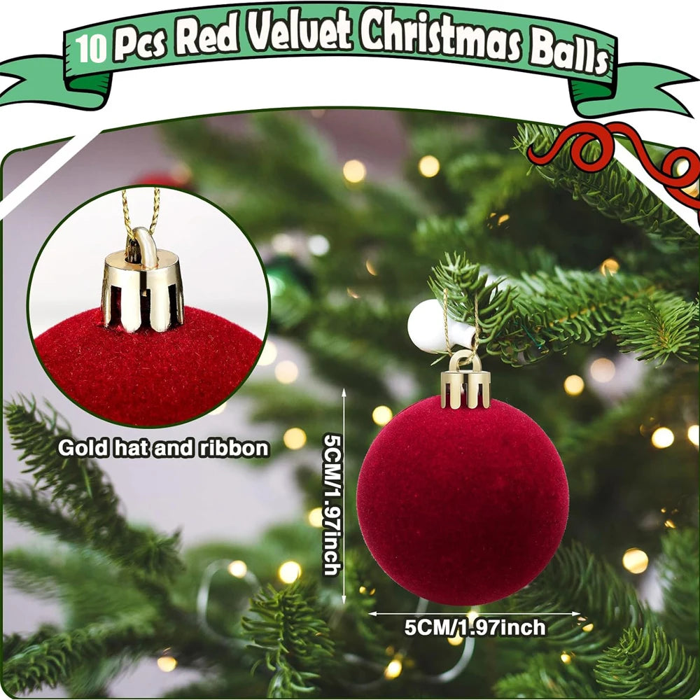 10pcs Christmas Balls,Christmas Tree Decorations Velvet Ball Ornaments for Christmas Party Christmas Decoration Navidad 2025