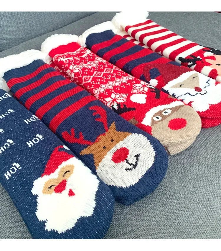 Christmas Fuzzy Socks Womens Winter Thermal Warm Floor Sock Soft Female Home Indoor Gifts Non Slip Grip Slipper Sock Fluffy