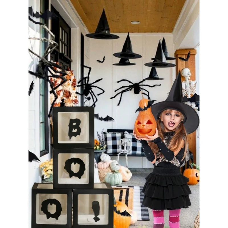 4Pcs Halloween Balloon Boxes with 4 black “BOO!” letter，Balloon Arch Decor for Halloween Party Decorations Shower Decoration
