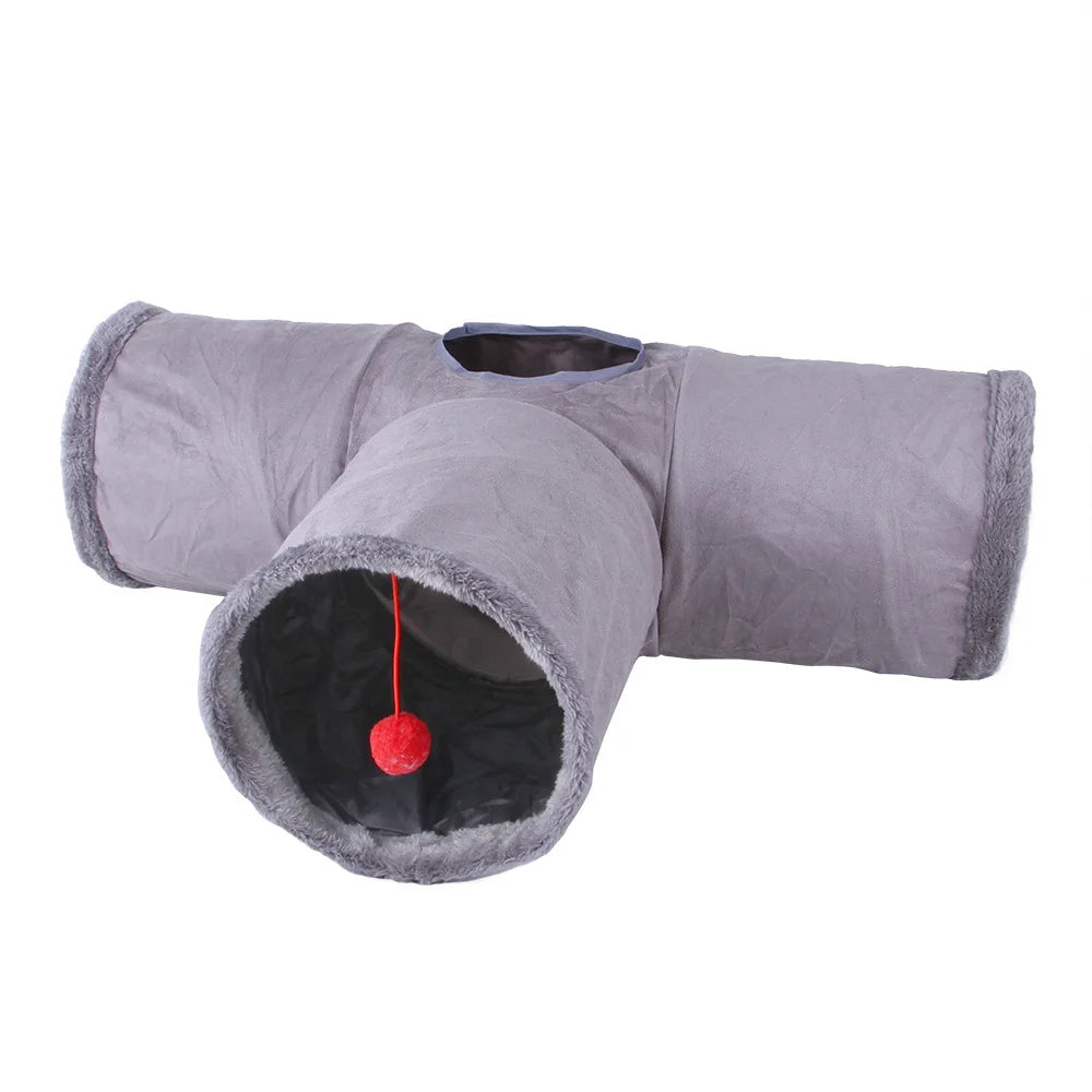 Collapsible Cat Winter Suede Tunnel for Puppy Rabbit Kitten Play Chase Hide Tunnel,Interactive Bedding Toy in 2 ways,3 ways, Cro