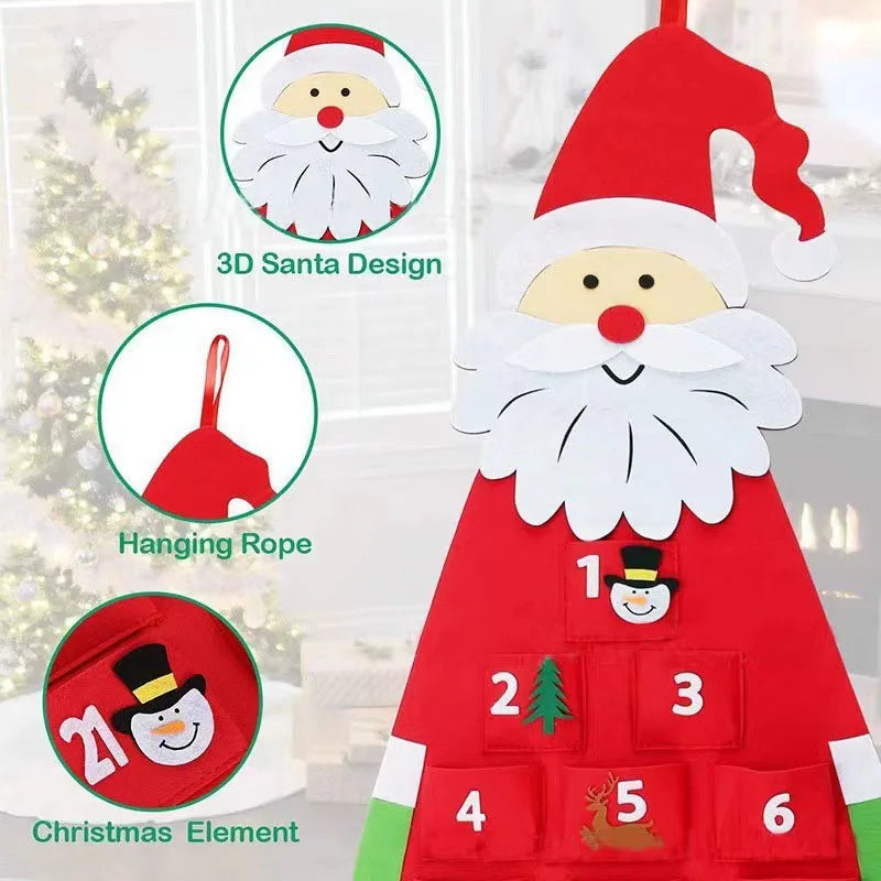 Felt Pendant Santa Claus Pocket Calendar Christmas Countdown Calendar Pendant Christmas Decorations Scene Background Supplies
