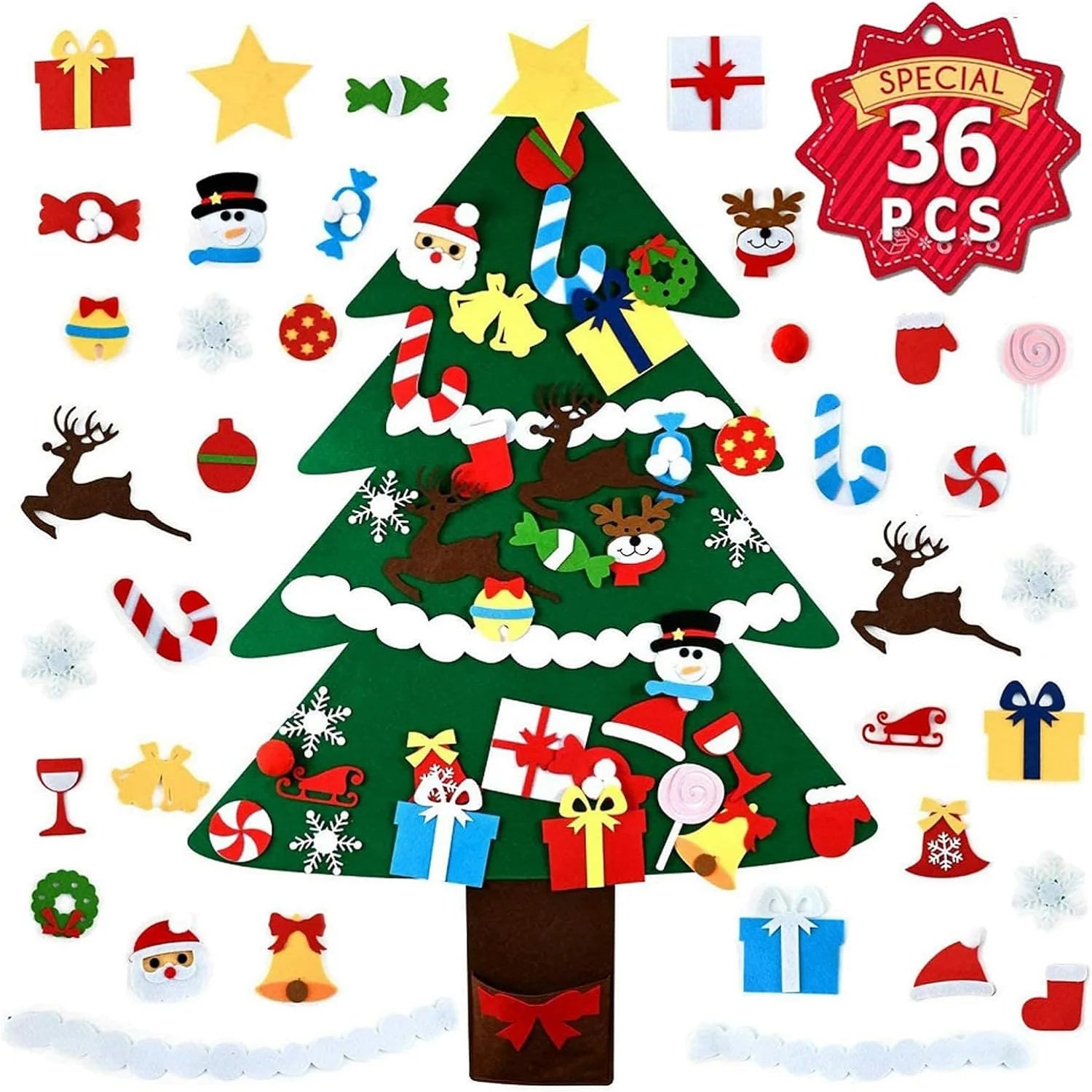 1 Pc Christmas Tree Advent Calendar, 24 Days Countdown to Christmas Felt Fabric Advent Calendar with 24 Ornaments & Pockets