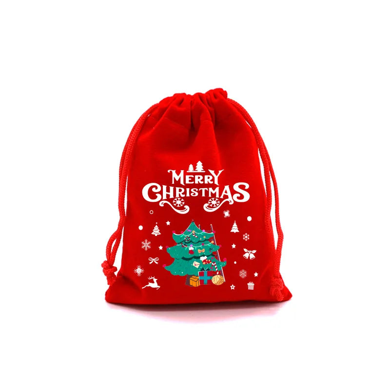 20pcs Xmas Velvet Bags Small Candy Gift Bag Drawstring Pouch Christmas Party Favor Boutique Jewelry Packaging Bags 2024 New Year
