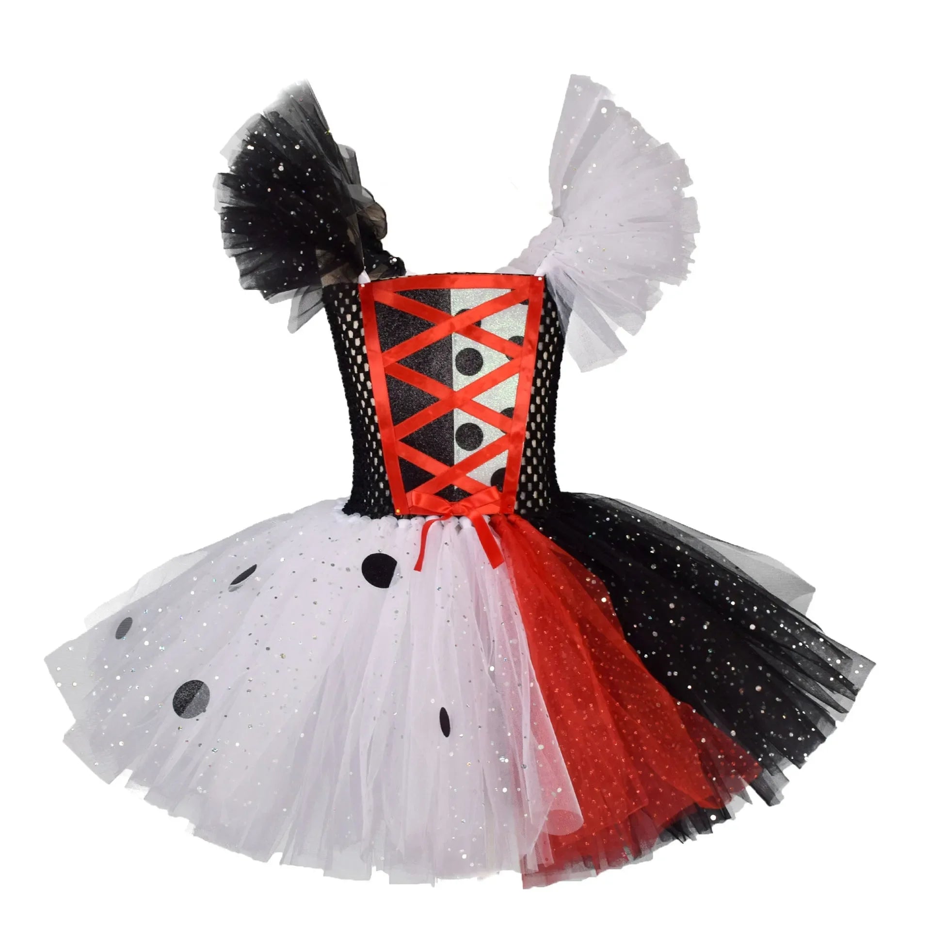 Cosplay Black White Cruella Girls Costume Black Dot Tutu Dress for Kids Villian Cruella De Vil Halloween Outfit Children Clothes