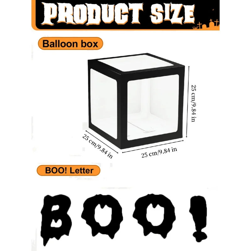 4Pcs Halloween Balloon Boxes with 4 black “BOO!” letter，Balloon Arch Decor for Halloween Party Decorations Shower Decoration