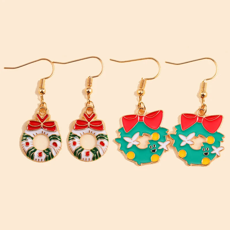2Pairs Cute Christmas Set Earring Alloy Enamel Bell Snowflake Snowhouse Design Earrings - Perfect Holiday Jewelry Gift