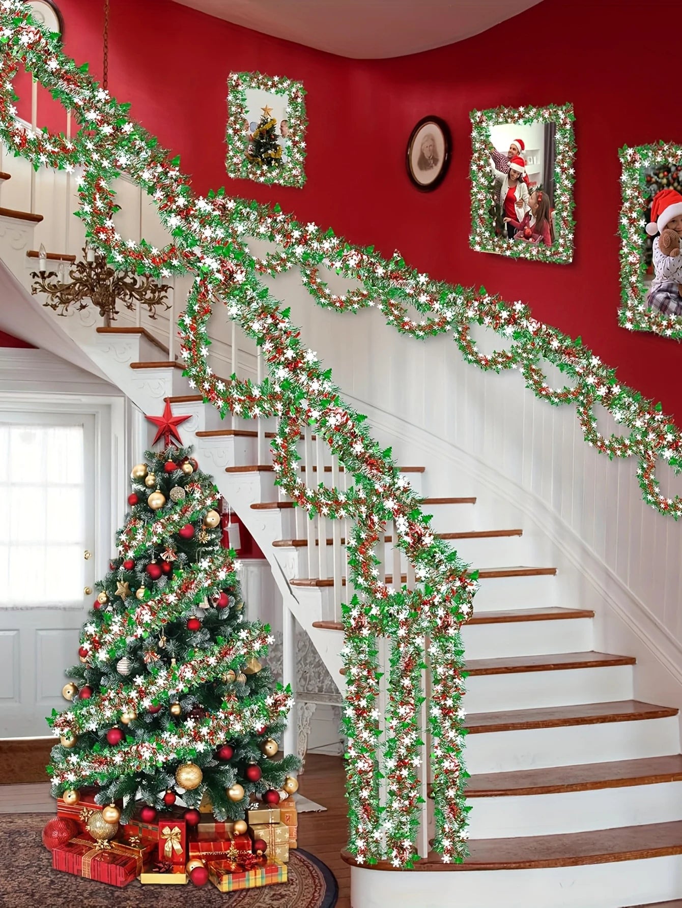 Christmas Tinsel Garland Metallic Shiny Garland Christmas Decoration for Home Thick Hanging Navidad 2025 Xmas Clearance