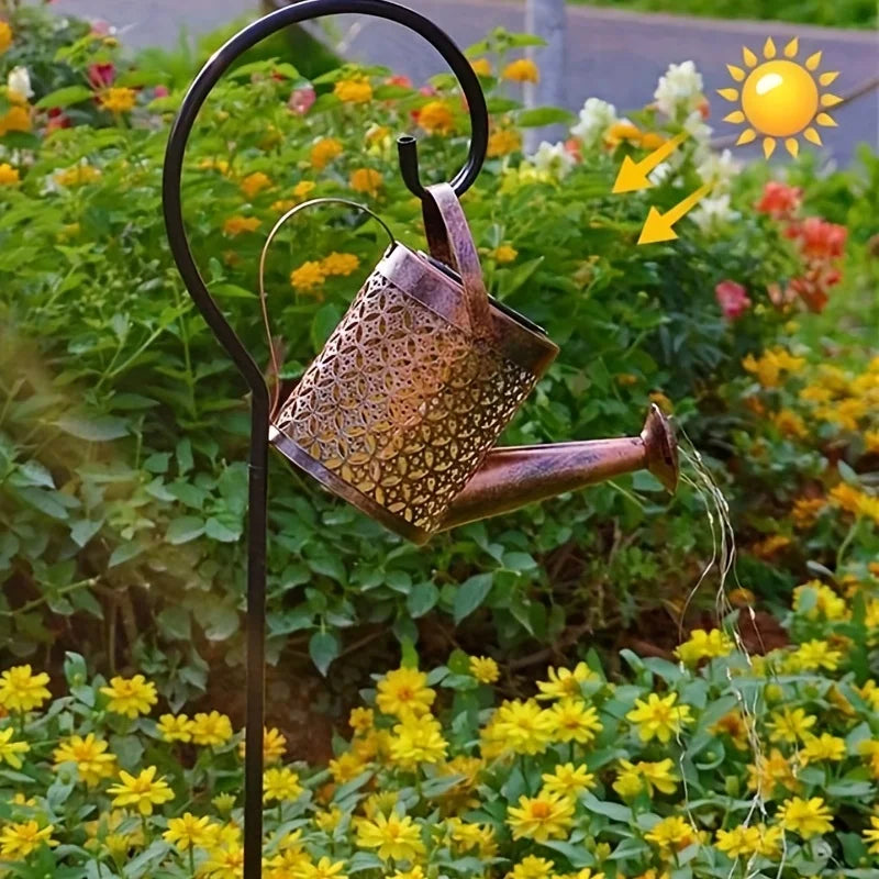 Metal Lantern Solar Watering Can Light Outdoor Solar Waterfall Lights Waterproof Hanging Light Garden Decor Fairy Art Decorative