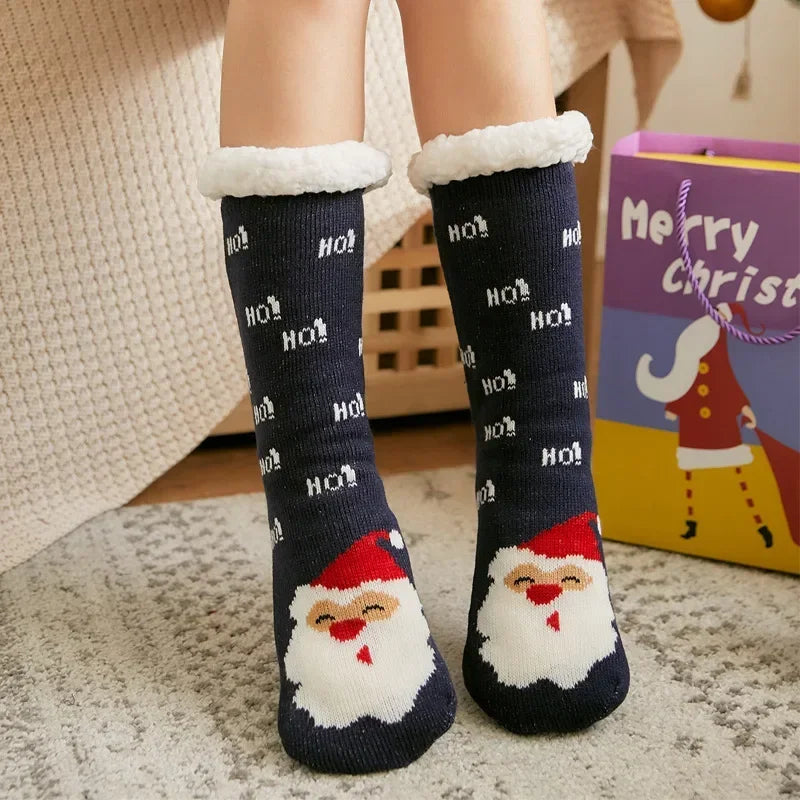 Christmas Fuzzy Socks Womens Winter Thermal Warm Floor Sock Soft Female Home Indoor Gifts Non Slip Grip Slipper Sock Fluffy