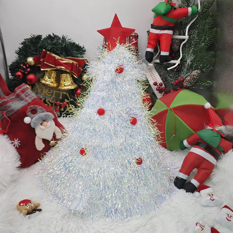 Christmas Tree Hats Fabric Rain Silk Hat for Adults Kids Funny Santa Hat with Tinsel Xmas Holiday Party Costume New Year Decor