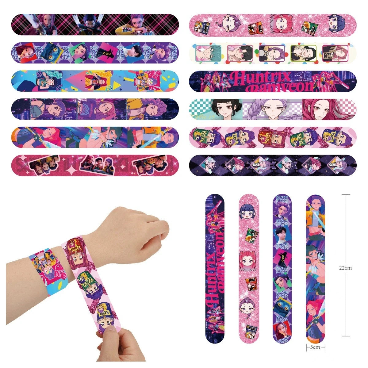 12/24/36/50pcs Kpop Demon Hunters Slap Bracelets Party Favors Snap Bracelets Birthday Party Gifts Play Decoration Christmas Gift