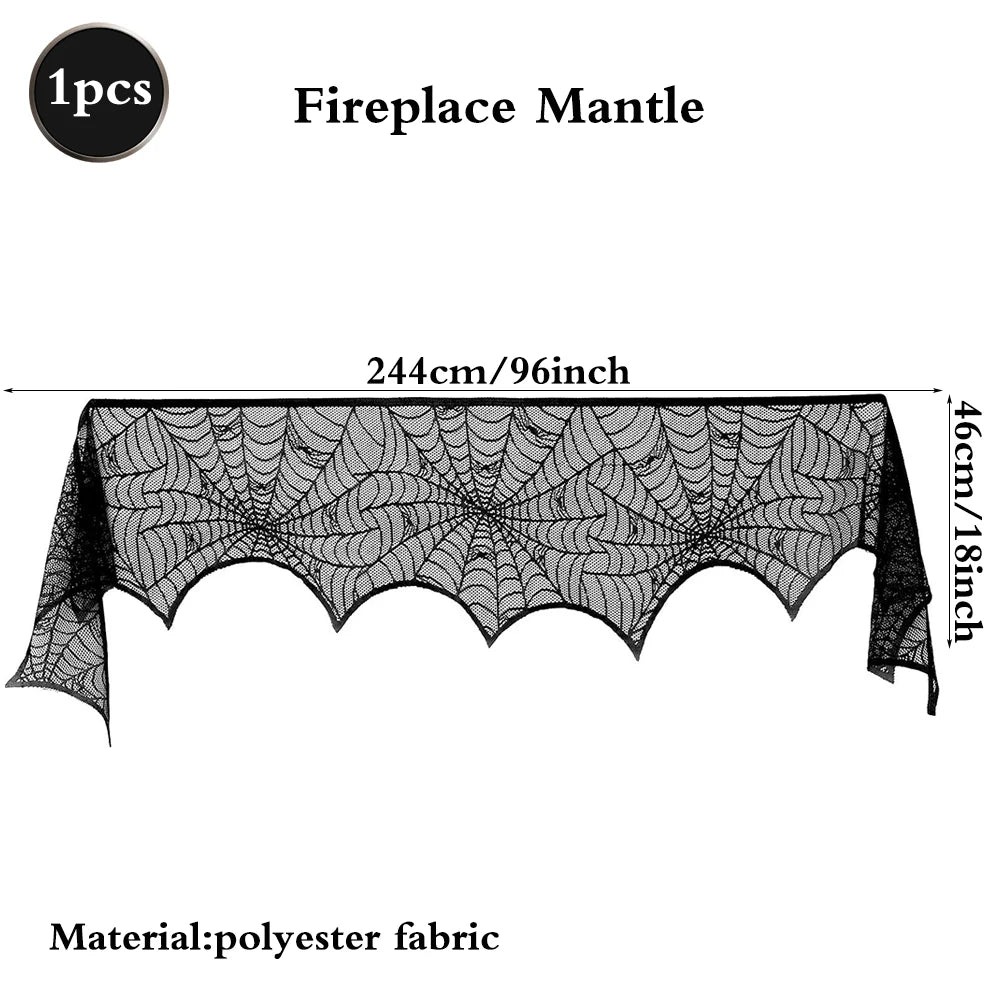 Halloween Home Party Decorations Black Lace Table Runner Spider Web Fireplace Mantel Cover Halloween Decorations Cloth Supplies