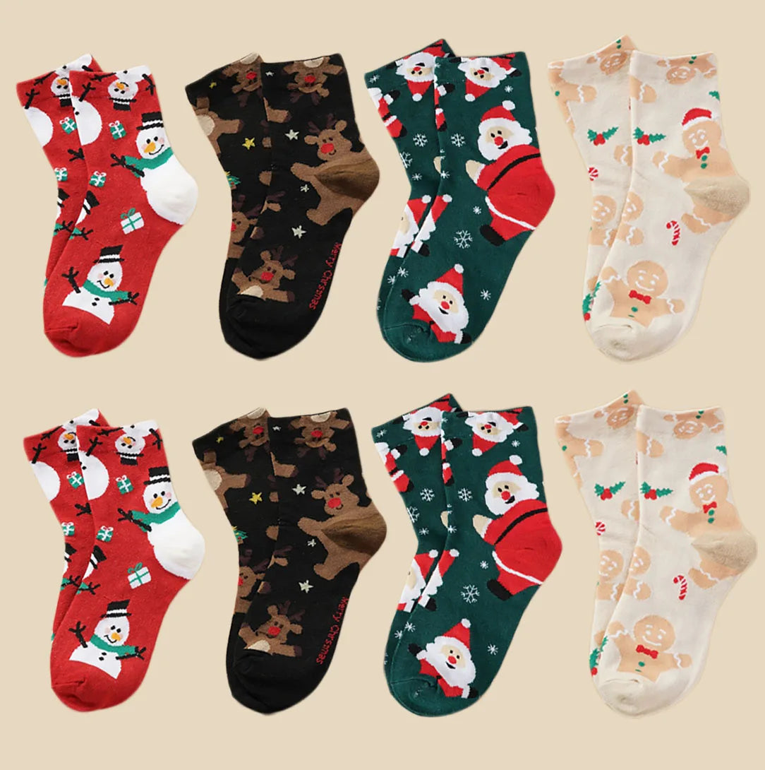 8 Pairs/Set Cute Christmas Socks Cotton Breathable Fashoin Funny Middle Tube Sock Comfortable Casual Warm Winter Gift Socks