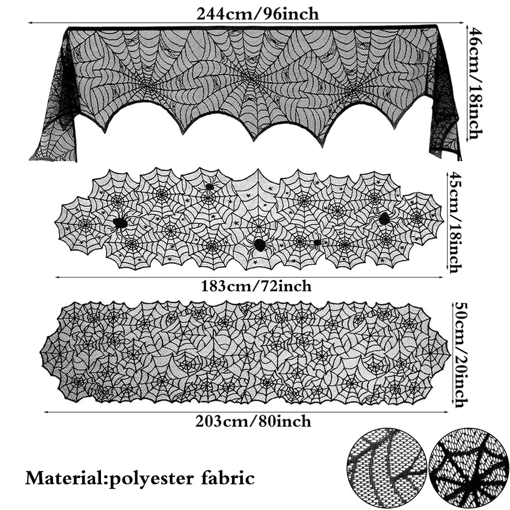 Halloween Home Party Decorations Black Lace Table Runner Spider Web Fireplace Mantel Cover Halloween Decorations Cloth Supplies