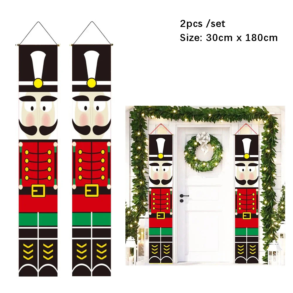 2Pc/set Christmas Door Hanging Banner Santa Claus Snowman Walnut Guards Merry Christmas Door Ornament Decoration New Year 2025