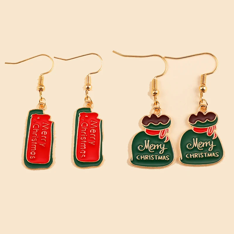 2Pairs Cute Christmas Set Earring Alloy Enamel Bell Snowflake Snowhouse Design Earrings - Perfect Holiday Jewelry Gift