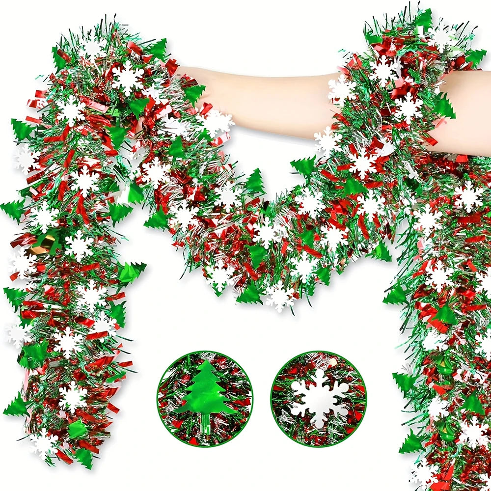 Christmas Tinsel Garland Metallic Shiny Garland Christmas Decoration for Home Thick Hanging Navidad 2025 Xmas Clearance