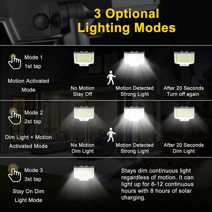 Solar Lights Outdoor Garden 200/288LED Solar Security Light Motion Sensor 3 Mode Waterproof Solar Powered Flood Lamp Yard Garage