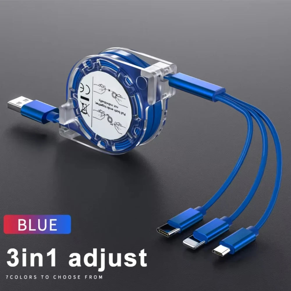 NNBILI 3 in 1 Telescopic Cable Is Suitable for Apple Type C Android Mobile Phone Fast Charging USB Cable for HUWEI iPhone Cable