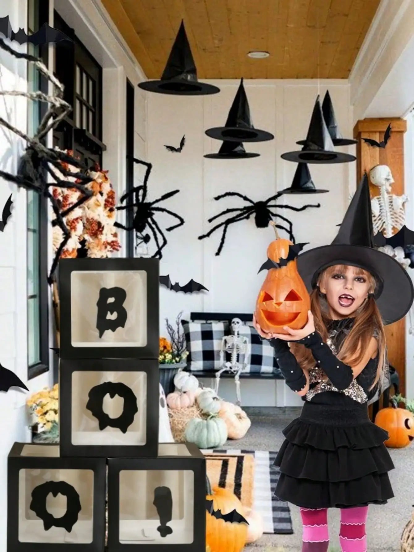 4Pcs Halloween Balloon Boxes with 4 black “BOO!” letter，Balloon Arch Decor for Halloween Party Decorations Shower Decoration