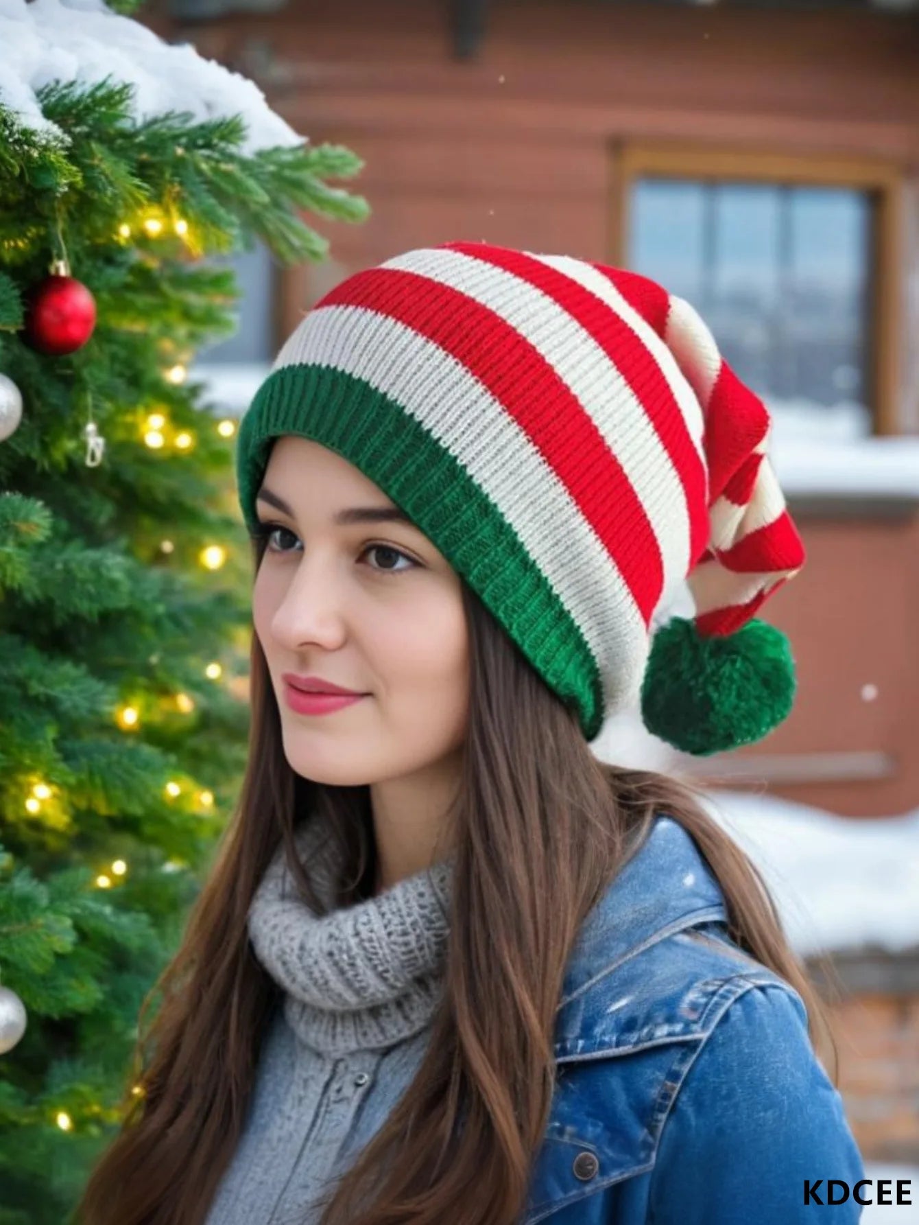 Stripe knit Christmas Hat Xmas Winter Red Hat For Woman And Man Unisex 2025 New Year Festive Party Supplies Gifts