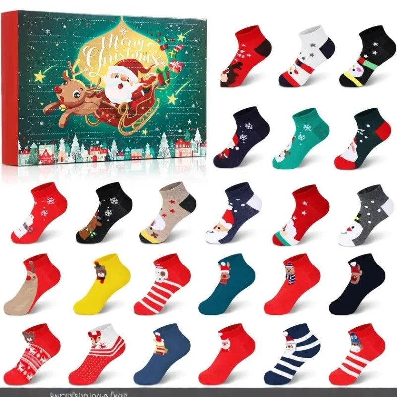 Xmas Socks Advents Calendar 2026 24 Day Countdown Christmas Socks Box Fun Colorful Unisex Socks Present for Men Women