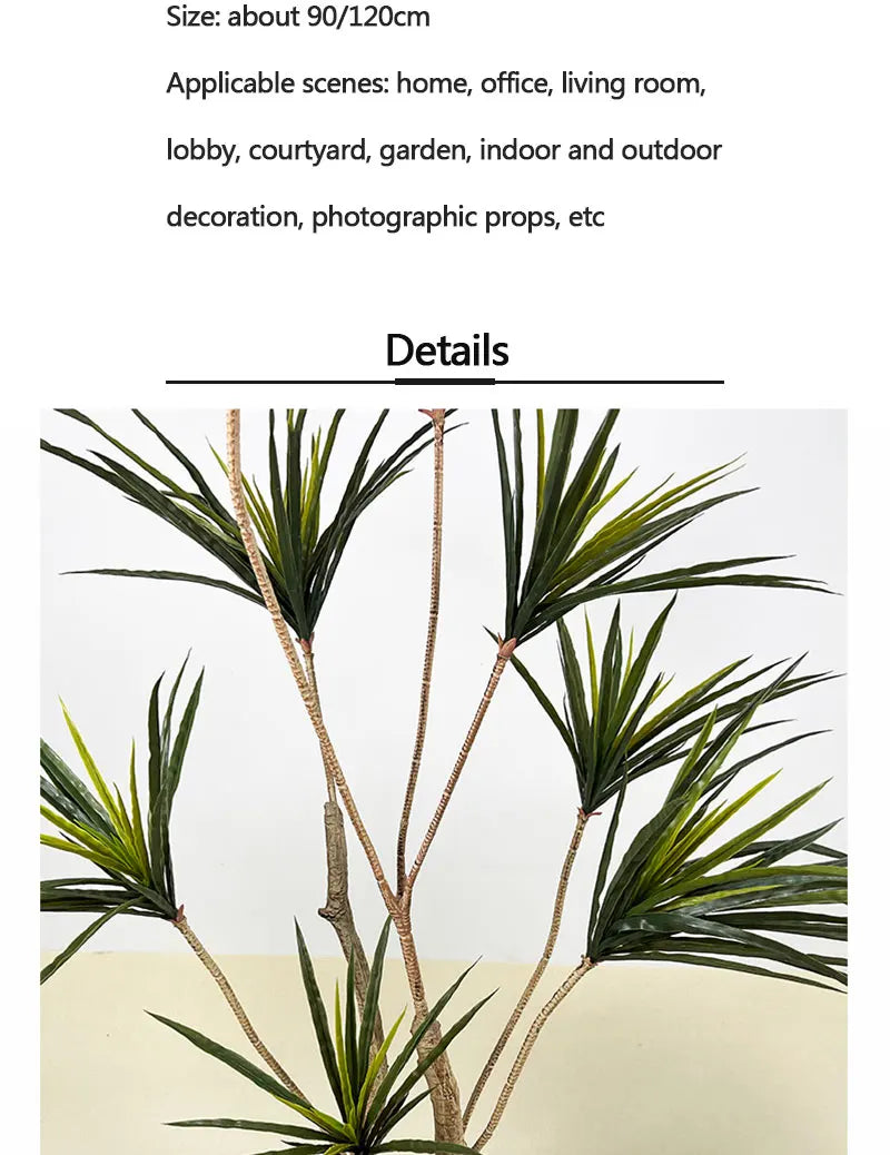 90-120cm Large Artificial Dracaena Plants Tropical Potted Tree Fake Plastic Palm Leaves Cycas Plant For Home Garden Indoor Decor