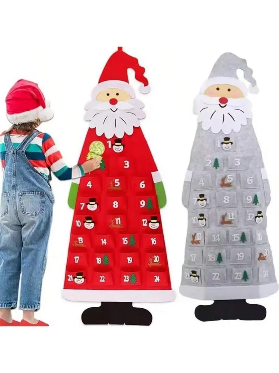 Christmas Felt Advent Calendar Wall Hanging Santa Advent Calendar with Pockets 24 Days Kids Toys For Children Christmas Gift