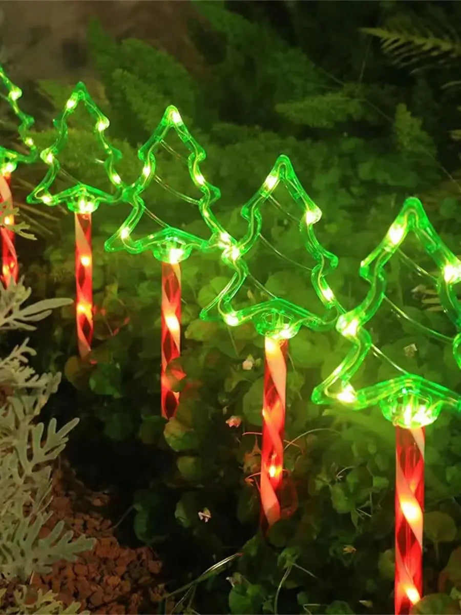 LED solar Christmas tree ground mounted lights suitable for courtyard and path atmosphere decoration lights, set of 5 pieces