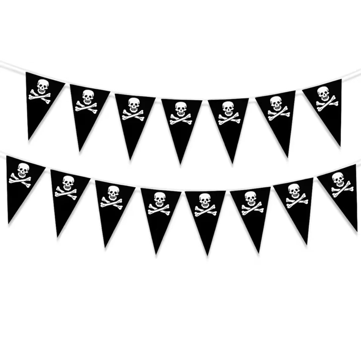 1set 10m Halloween Pirate Banners Pirate Skull Printed Black Pennant Triangle Flags Pirate Theme Party Decoration Birthday Party