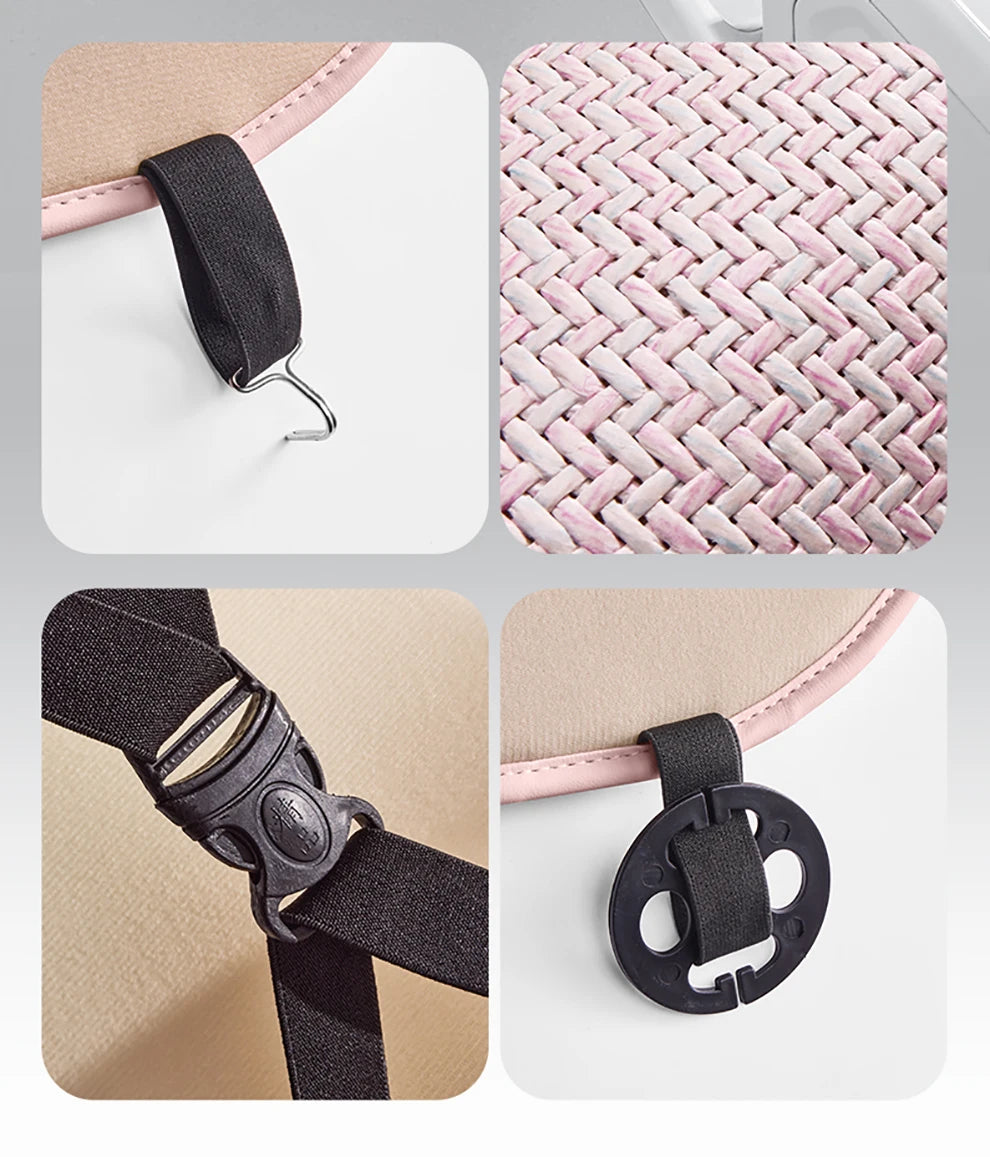 3pcs, Breathable Car Seat cushion - PU Leather + Cool Ice Rattan Weave, Playful Embroidery