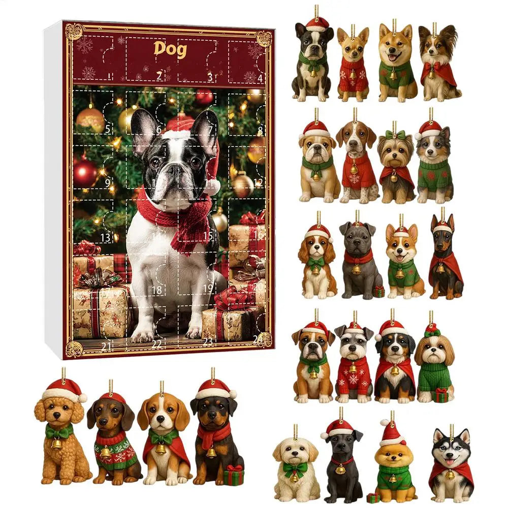 Dog Advent Calendar 24 Days Countdown 2D Acrylic Christmas Ornaments Pet Lover Gift Tree Home Window Car Holiday Decorations
