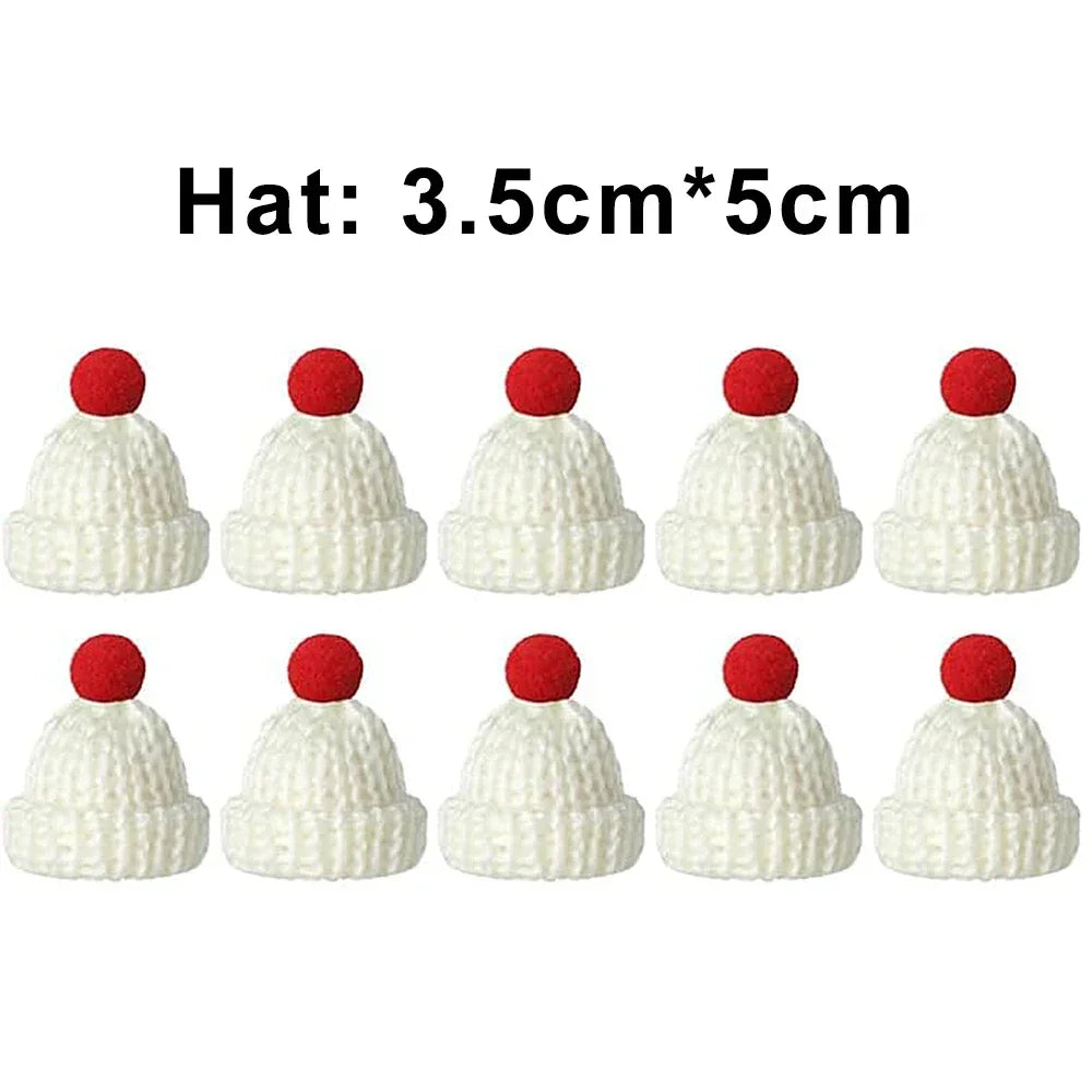 Mini Santa Knitted Hat & Scarf Small Christmas Costume for Cat Rabbit Doll Lollipop Bottle Cap DIY Xmas Party Dinner Decoration