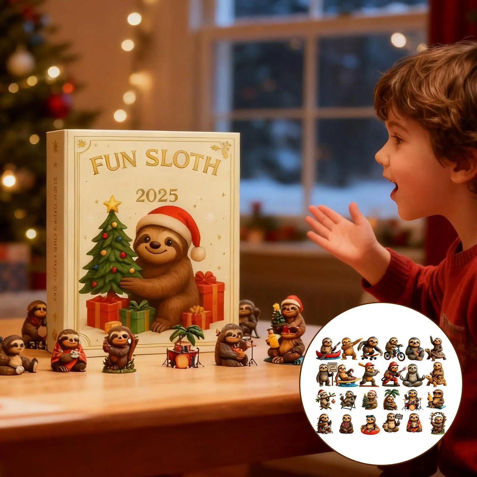 Sloth Christmas Countdown Calendar Acrylic Ornament 24 Days Advent Decor for Home Holiday Party Celebration Winter Xmas Gift