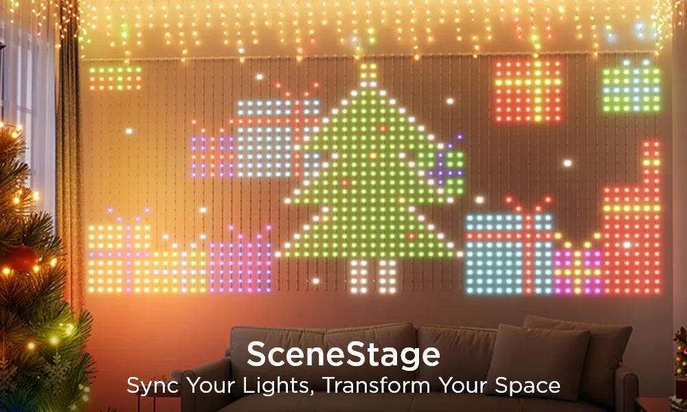 Christmas Light Smart LED Curtain Lights App Control Music Sync DIY Pattern IP67 Waterproof for Indoor Outdoor Party Decor