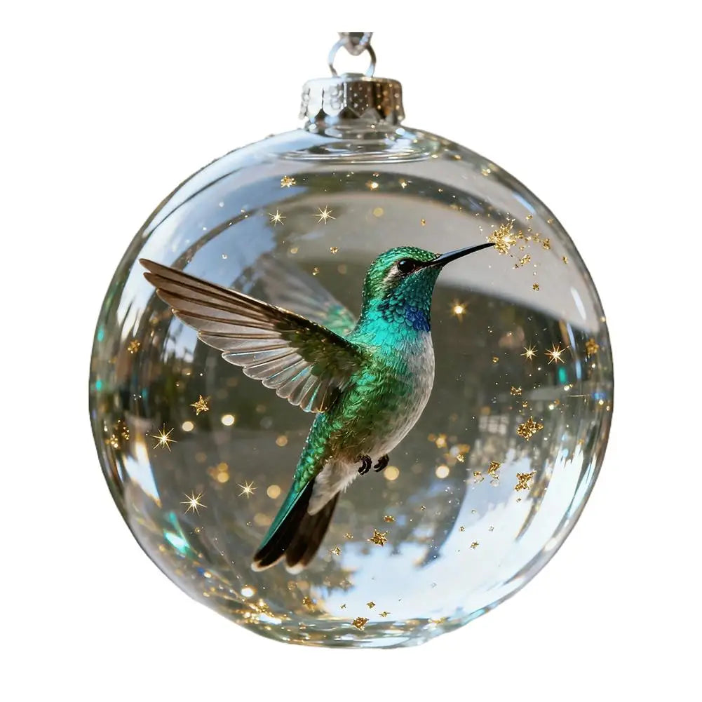 8CM Christmas Transparent Acrylic Ball Cardinal/Hummingbird Pattern Creative Christmas Tree Decoration Hanging Pendant For Home